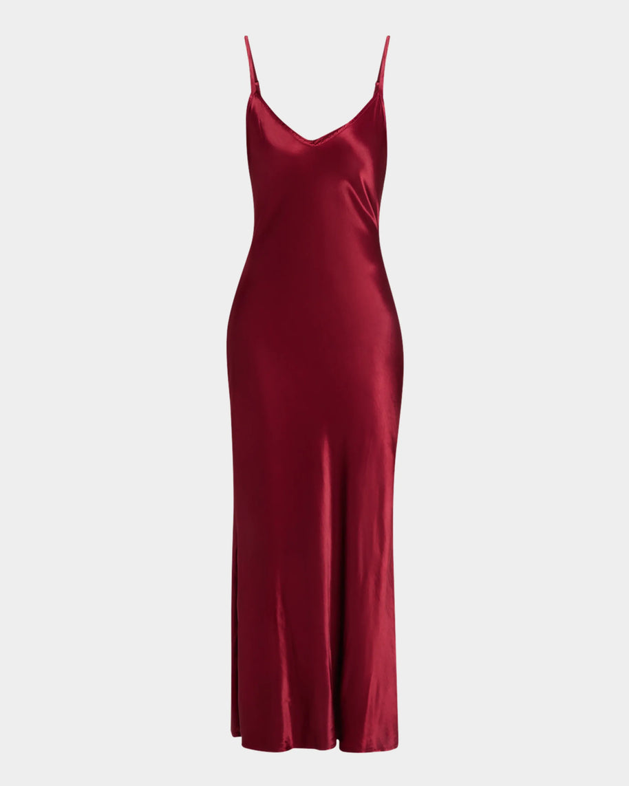 Enza Costa Bias Cut Slip Dress, Ruby Red Slip Dress, Red Dress, Red Maxi Silk Dress 