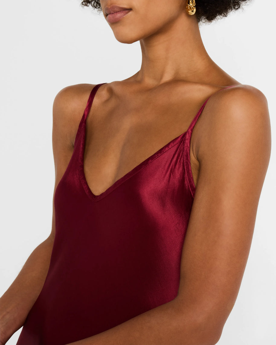 Enza Costa Bias Cut Slip Dress, Ruby Red Slip Dress, Red Dress, Red Maxi Silk Dress 