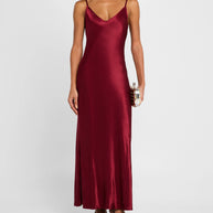 Enza Costa Bias Cut Slip Dress, Ruby Red Slip Dress, Red Dress, Red Maxi Silk Dress 