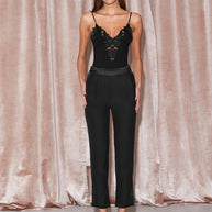 Fleur du Mal Womens silk tuxedo pant in black