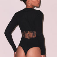 Rib and Bouquet Lace Underbust Bodysuit | Black