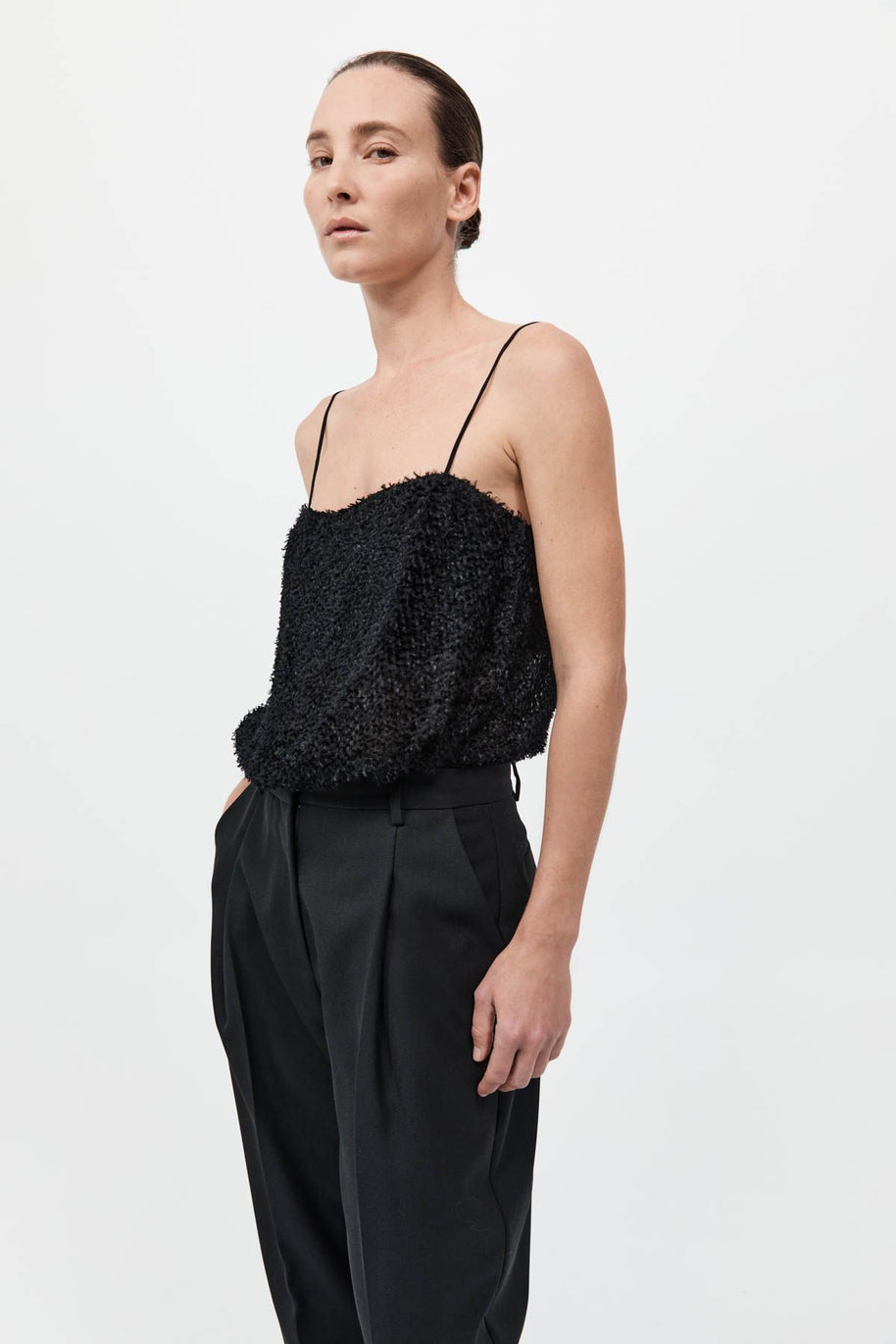 St. Agni Feathered Silk Cami in Black 