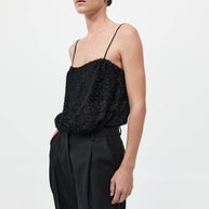 St. Agni Feathered Silk Cami in Black 