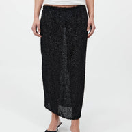 St. Agni Feathered Silk Skirt in Black 