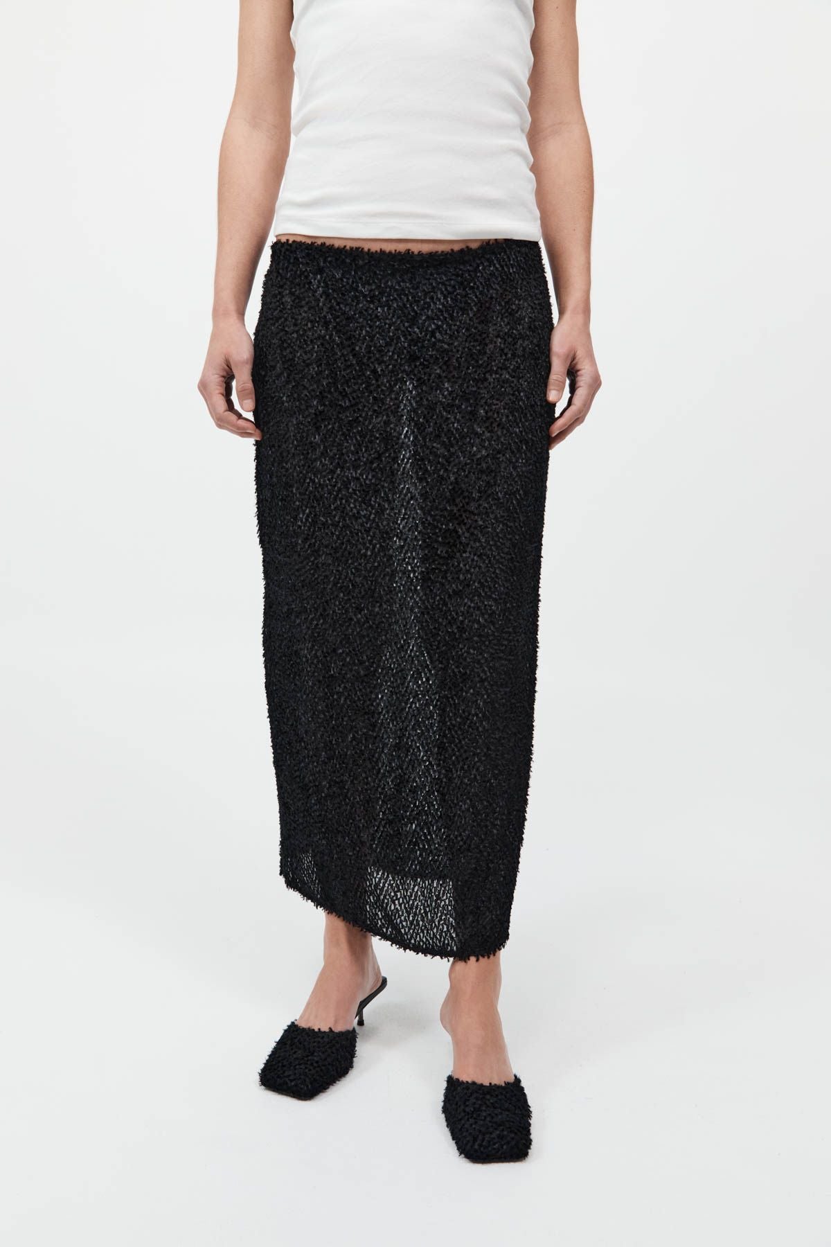 St. Agni Feathered Silk Skirt in Black 