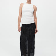 St. Agni Feathered Silk Skirt in Black 