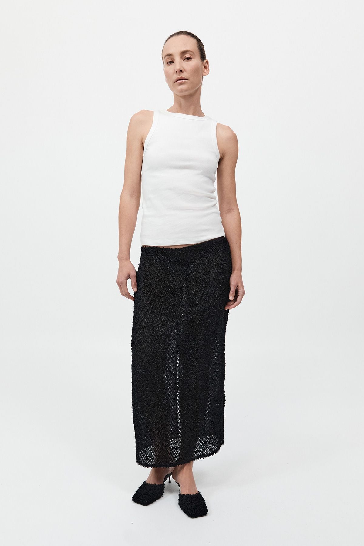 St. Agni Feathered Silk Skirt in Black 