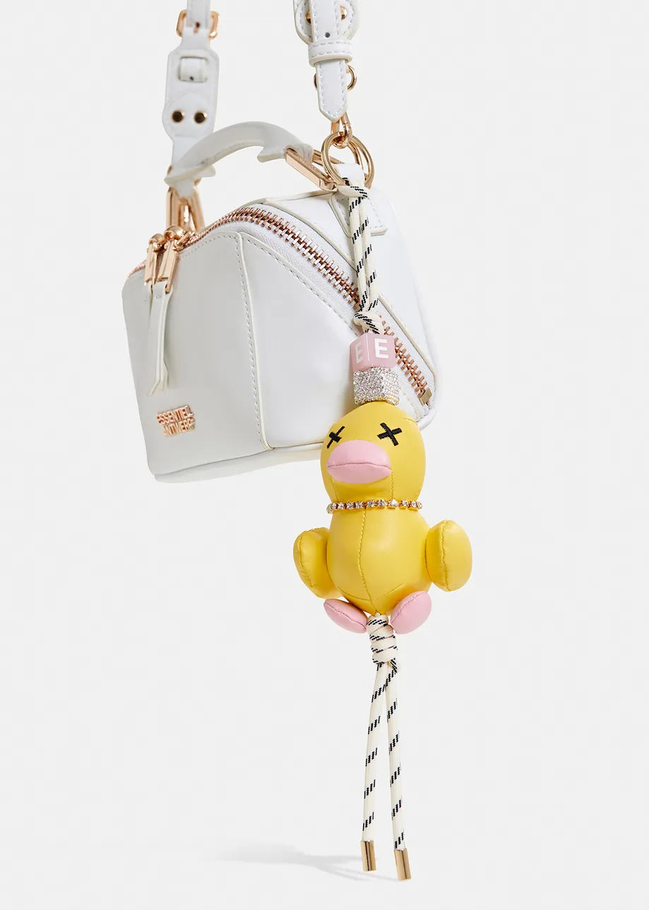 Yellow duck-shaped keyring with rhinestone embellishment