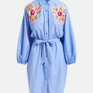 Blue and white striped shirt dress with embroideries - Essentiel Antwerp