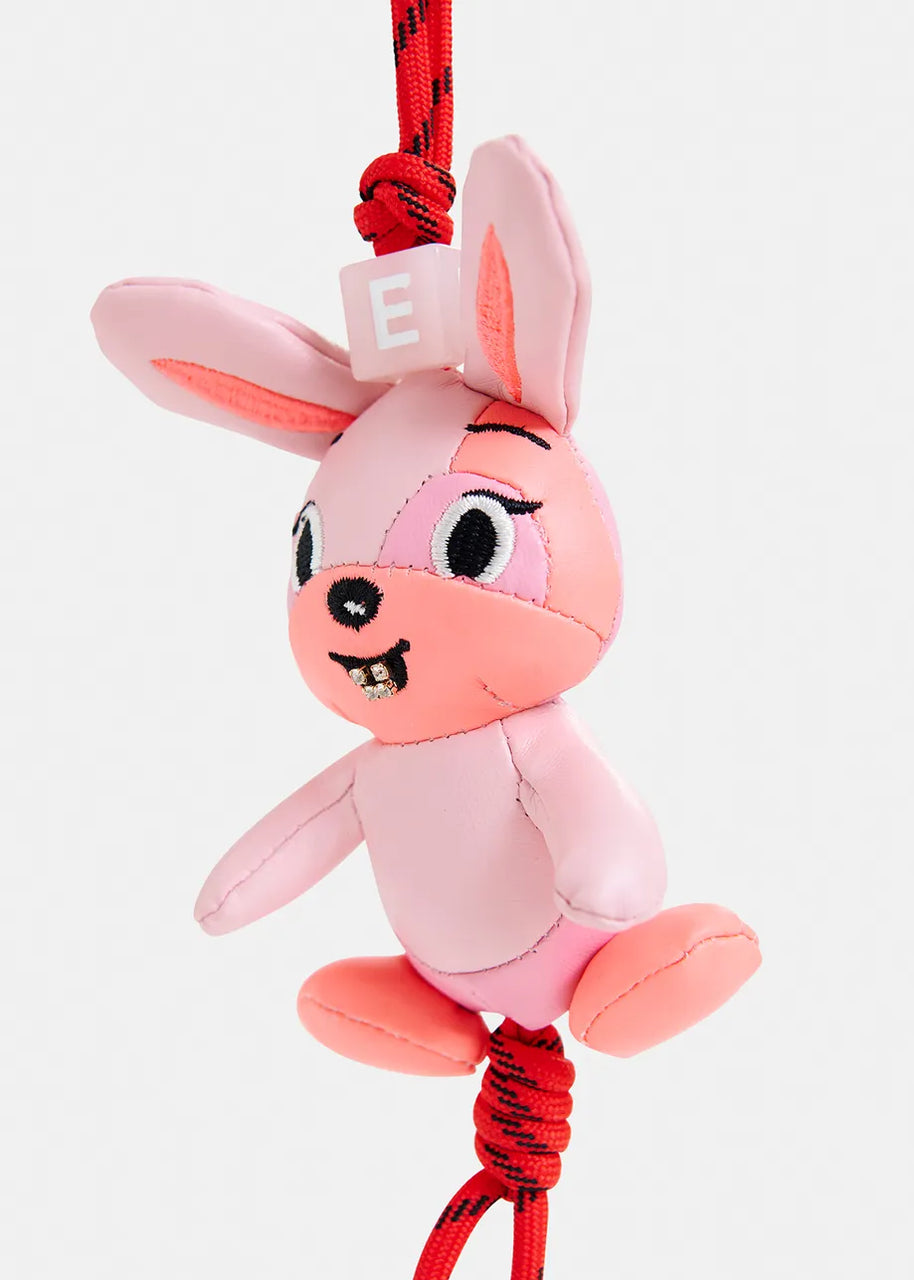 Pink bunny-shaped keyring with rhinestone embellishment