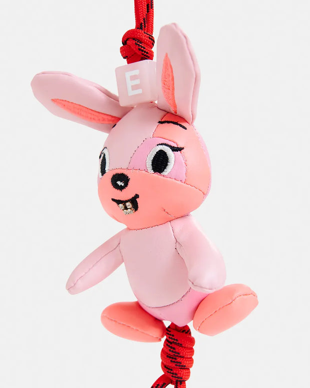 Pink bunny-shaped keyring with rhinestone embellishment