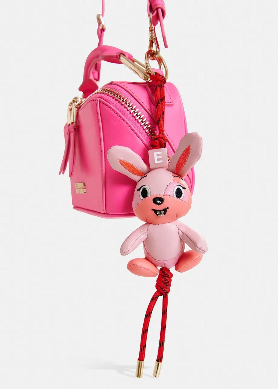 Pink bunny-shaped keyring with rhinestone embellishment