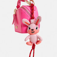 Pink bunny-shaped keyring with rhinestone embellishment