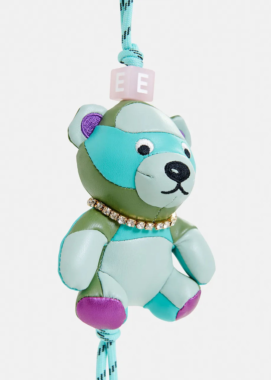 Blue blue bear-shaped keyring with rhinestone embellishment