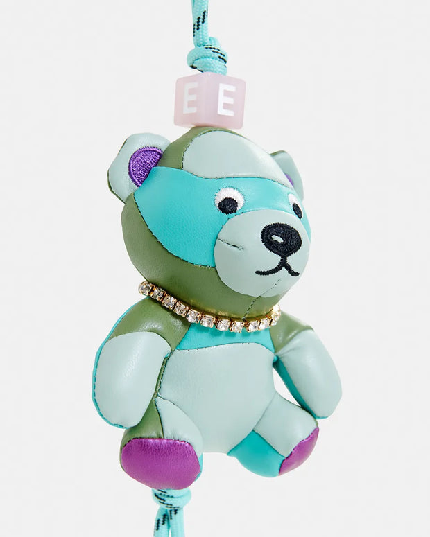 Blue blue bear-shaped keyring with rhinestone embellishment