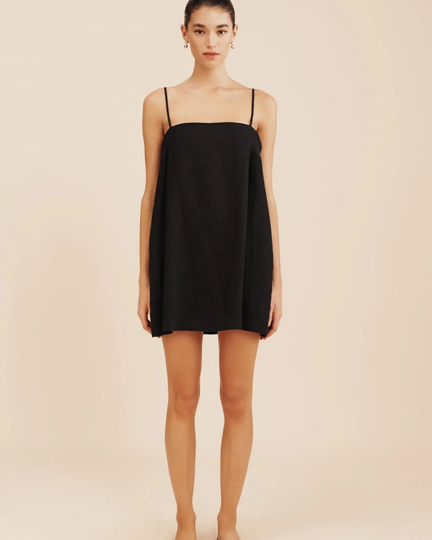 Posse Maggie Dress- Black mini linen dress - Posse black dress