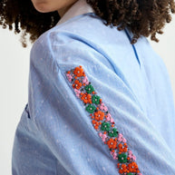 essentiel antwerp Blue and white pinstriped cotton shirt with flower embroidery - cotton - poplin - harkle top