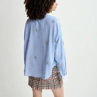 essentiel antwerp Helight Embellished Boxy Shirt - button-down shirt - patterned pinstripes - rhinestones 