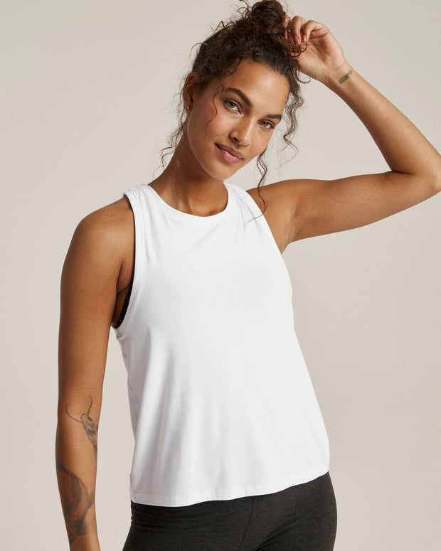 Beyond Yoga Featherweight Rebalance Tank in White, White work out loose fit tank, white muscle Womens workout tank 