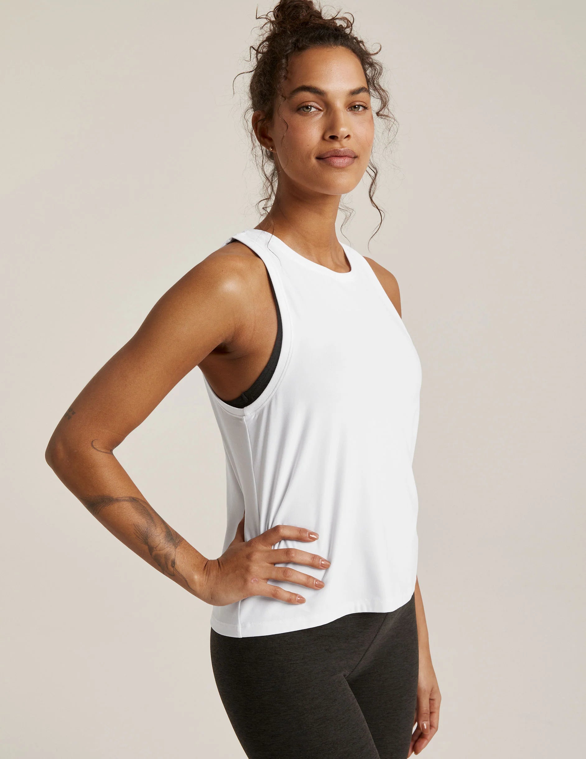 Beyond Yoga Featherweight Rebalance Tank in White, White work out loose fit tank, white muscle Womens workout tank 