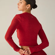 Beyond Yoga Featherweight Center Stage Cropped Long Sleeve Pullover in Ruby Red