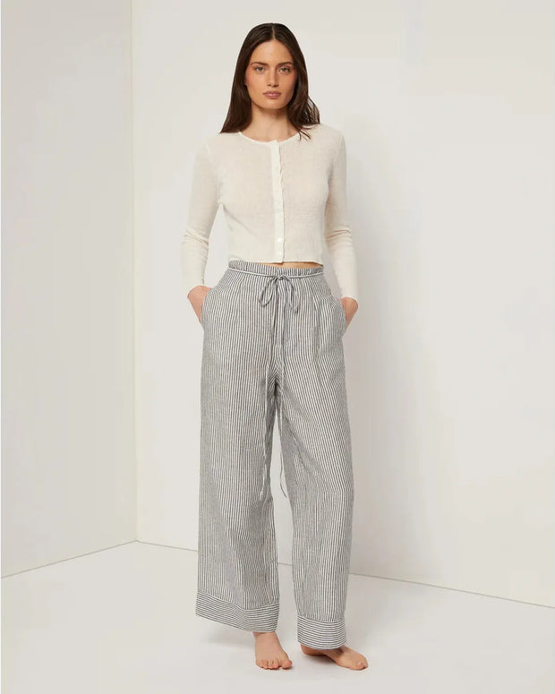 Onia Air Linen Paperbag Trouser - Blue and white stripe linen pants