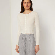 Onia Linen Rib Cardigan - Ivory - Cropped Cardigan 