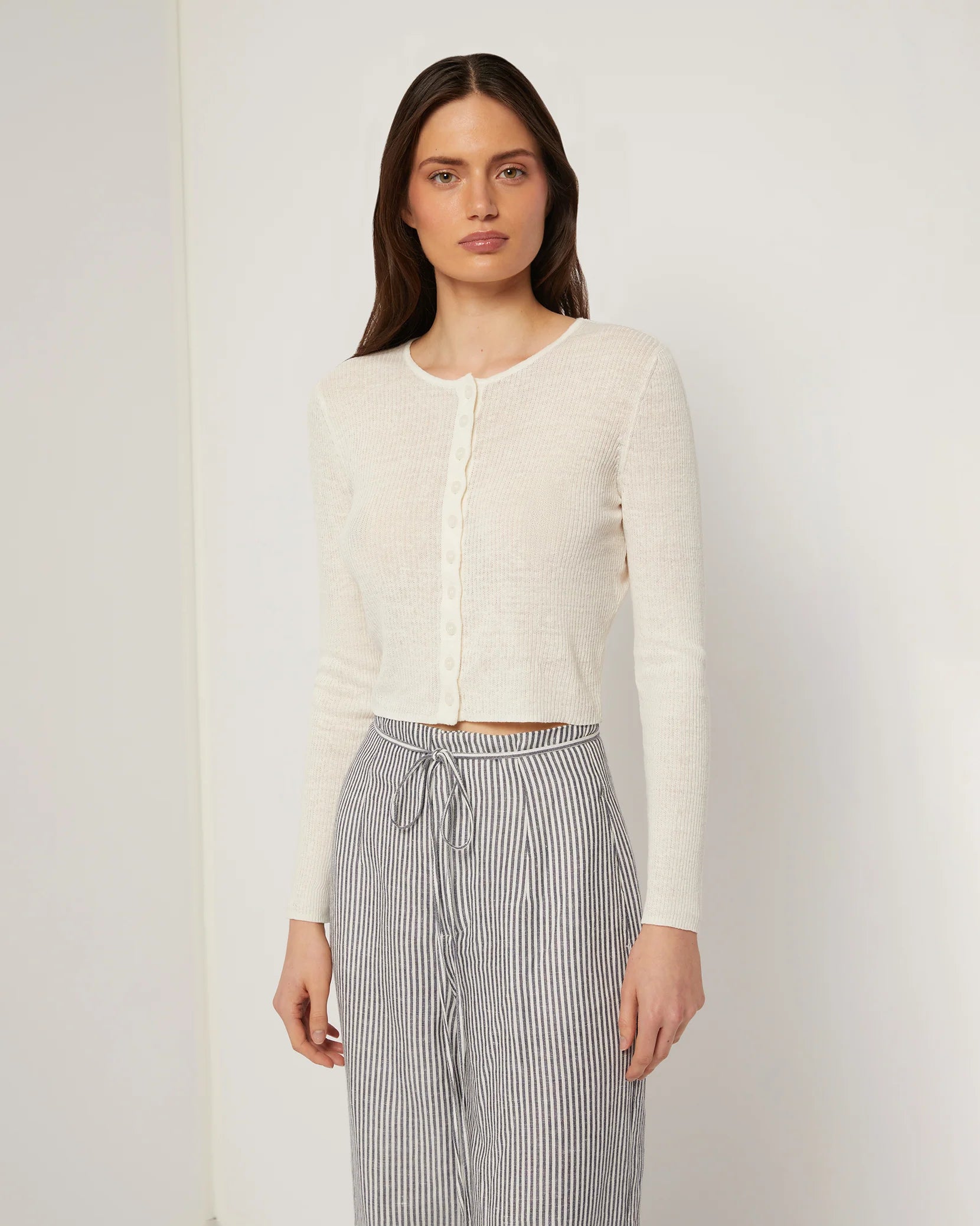 Onia Linen Rib Cardigan - Ivory - Cropped Cardigan 