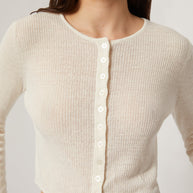 Onia Linen Rib Cardigan - Ivory - Cropped Cardigan 