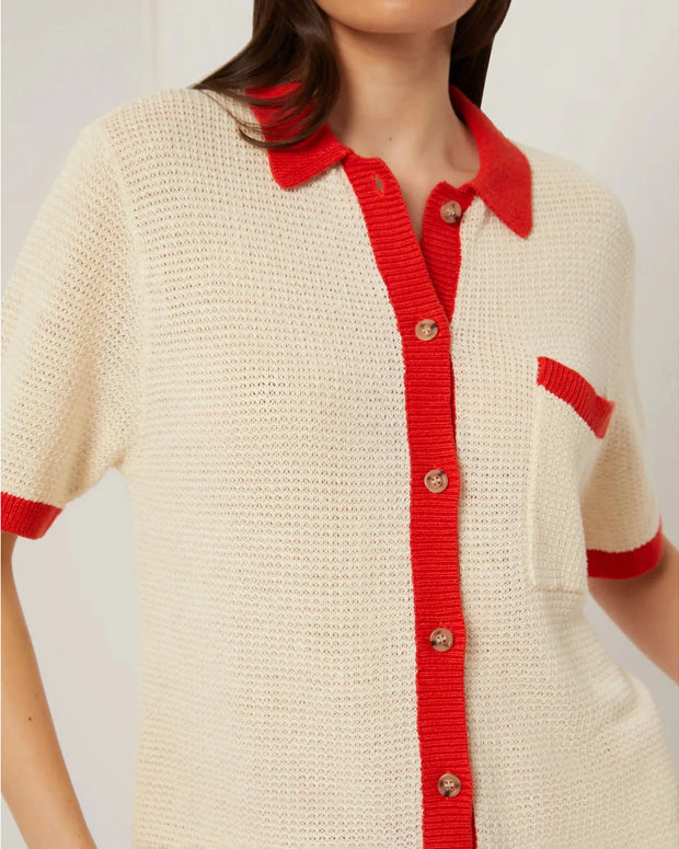 Onia Button Up Shirt - Red and beige oversized top 