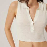 Onia Linen Rib Polo tank - Crop Polo top - white polo