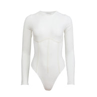 Fleur du Mal Cotton Long Sleeve Bodysuit, Fleur du Mal white bodysuit, Fleur du mal ivory long sleeve bodysuit 