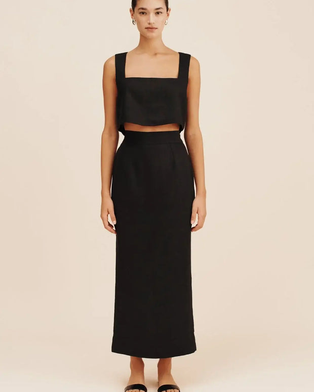 Posse Alice Crop Top - Black crop top - linen crop top - Posse 