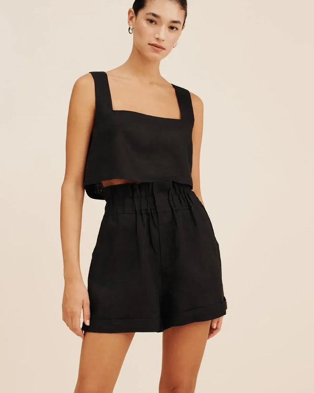 Posse Alice Crop Top - Black crop top - linen crop top - Posse 