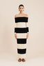 posse cream and black theo over the shoulder dress - silhouette striped black and white long sleeve dress - off the shoulder full length long sleeve striped dress - fitted elegant body con dress -  