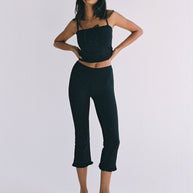 Rat Boi Ruffle Capri in Onyx - Black Legging Capri - Cropped Ruffle leggings 