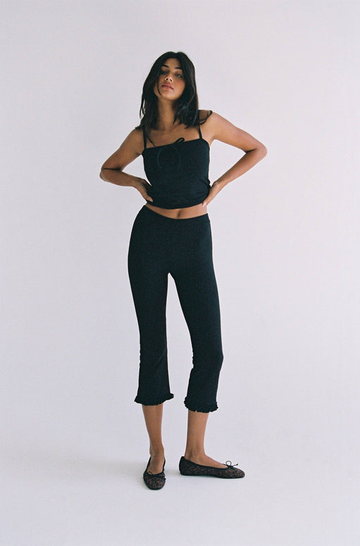 Rat Boi Ruffle Capri in Onyx - Black Legging Capri - Cropped Ruffle leggings 