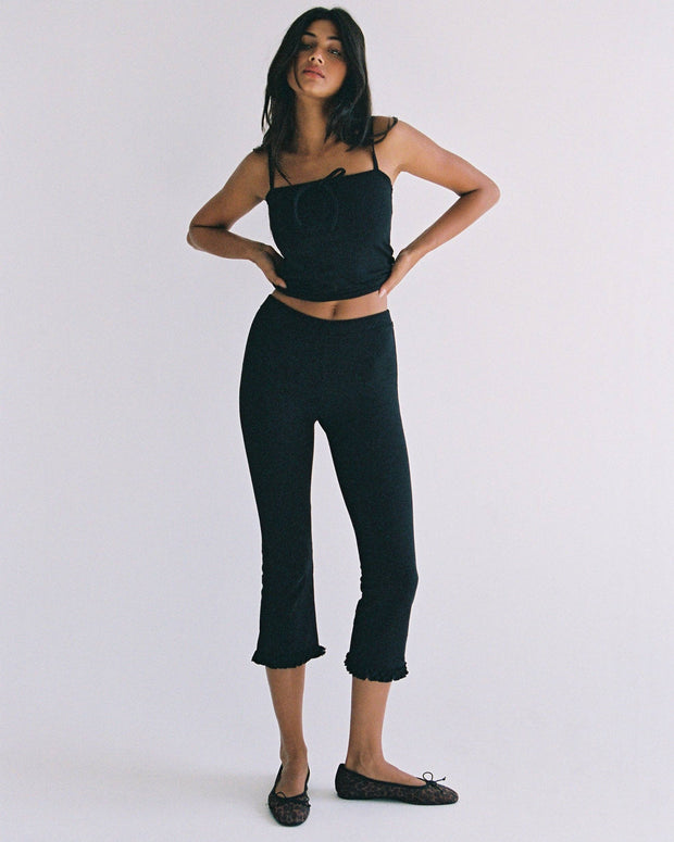 Rat Boi Ruffle Capri in Onyx - Black Legging Capri - Cropped Ruffle leggings 