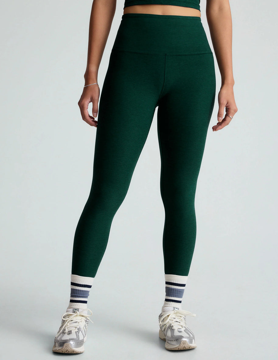 Beyond Yoga Spacedye Caught in The Midi High Waisted Legging in Dark Spruce Green Heather 