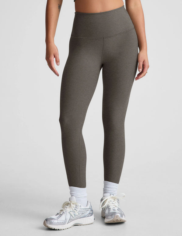 Spacedye Caught in the midi high waisted legging in true heather grey, grey workout leggings 