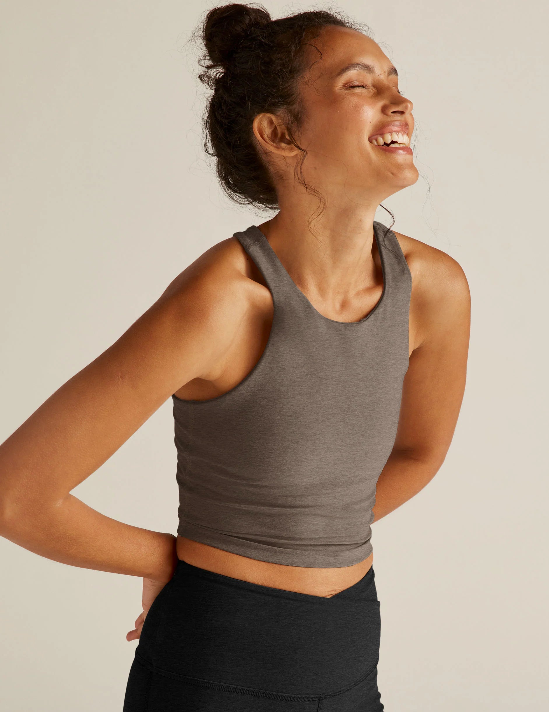 Beyond Yoga Spacedye Refocus Cropped Tank in Soft Umber Heather 