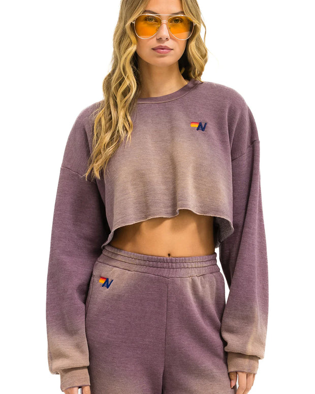 Aviator Nation Vintage Logo Cropped Crew Sweatshirt Relaxed Faded Mocha 