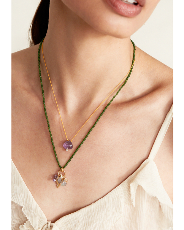 chan luu amethyst necklace - diamond clam shell necklace - amethyst necklace 