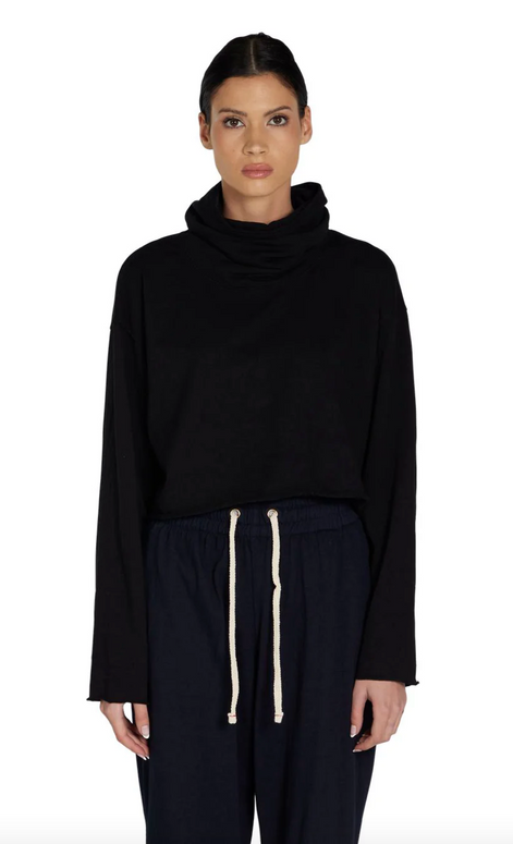 Les Tien coreena cropped cowl neck - cowl neck sweater - cowl neck sweatshirt - Les Tien jet black pullover