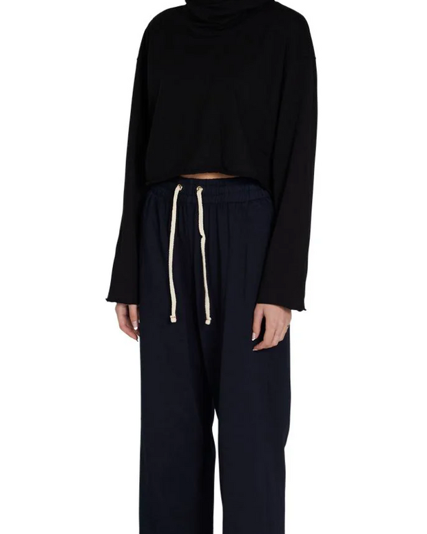 Les Tien coreena cropped cowl neck - cowl neck sweater - cowl neck sweatshirt - Les Tien jet black pullover  