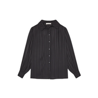 maison hotel satin night marie blouse dark room - satin button down blouse - button down silk striped shirt black 