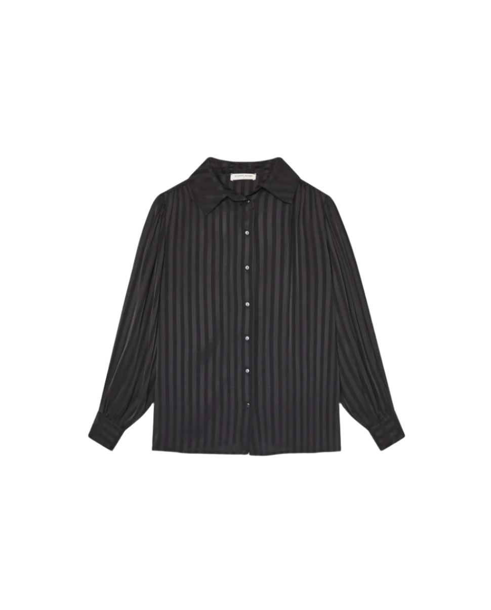 maison hotel satin night marie blouse dark room - satin button down blouse - button down silk striped shirt black 