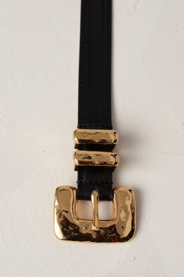 déhanche tetra hammered rectangle belt - tetra belt black and gold 