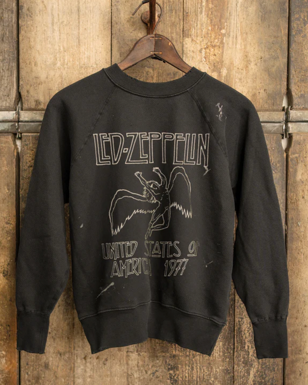 made worn vintage shrunken sweatshirt led zeppelin - led zeppelin 1977 - concert merch - band sweatshirt 