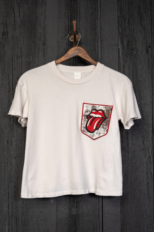 madeworn crop tee - rolling stones patch pocket velvet cotton tee - vintage band tee